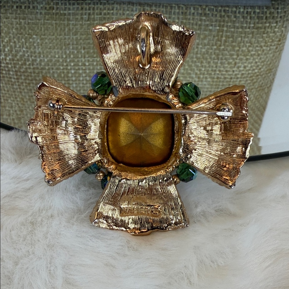 Rare Napier Vintage Maltese Cross Gold And Aurora Borealis Brooch - Picture 5 of 6